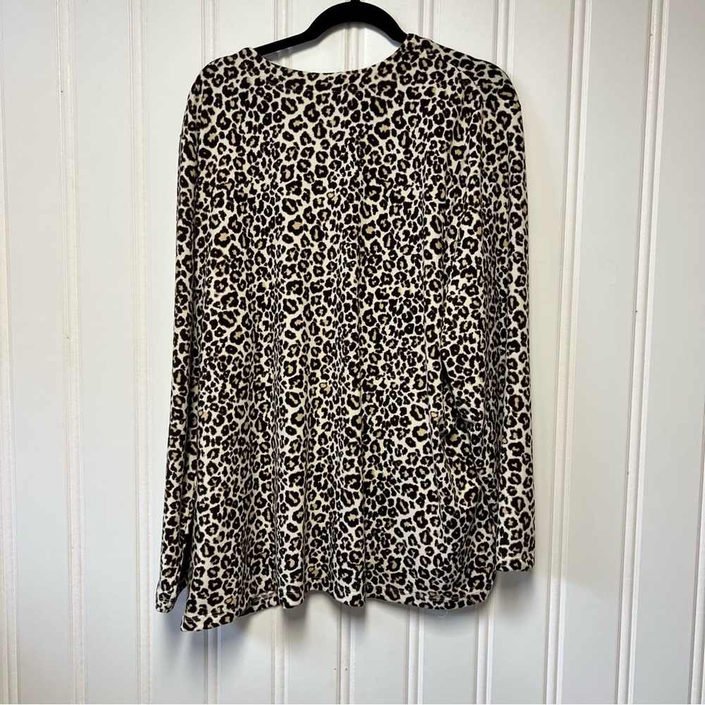 Quacker Factory Leopard Print Cardigan 3X Animal Print Button Front Stretch Top - Picture 5 of 7